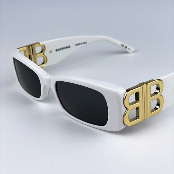 NEW Balenciaga  BB0096S 011 White Gold Logo Grey Square Unisex Sunglasses - Picture 9 of 14